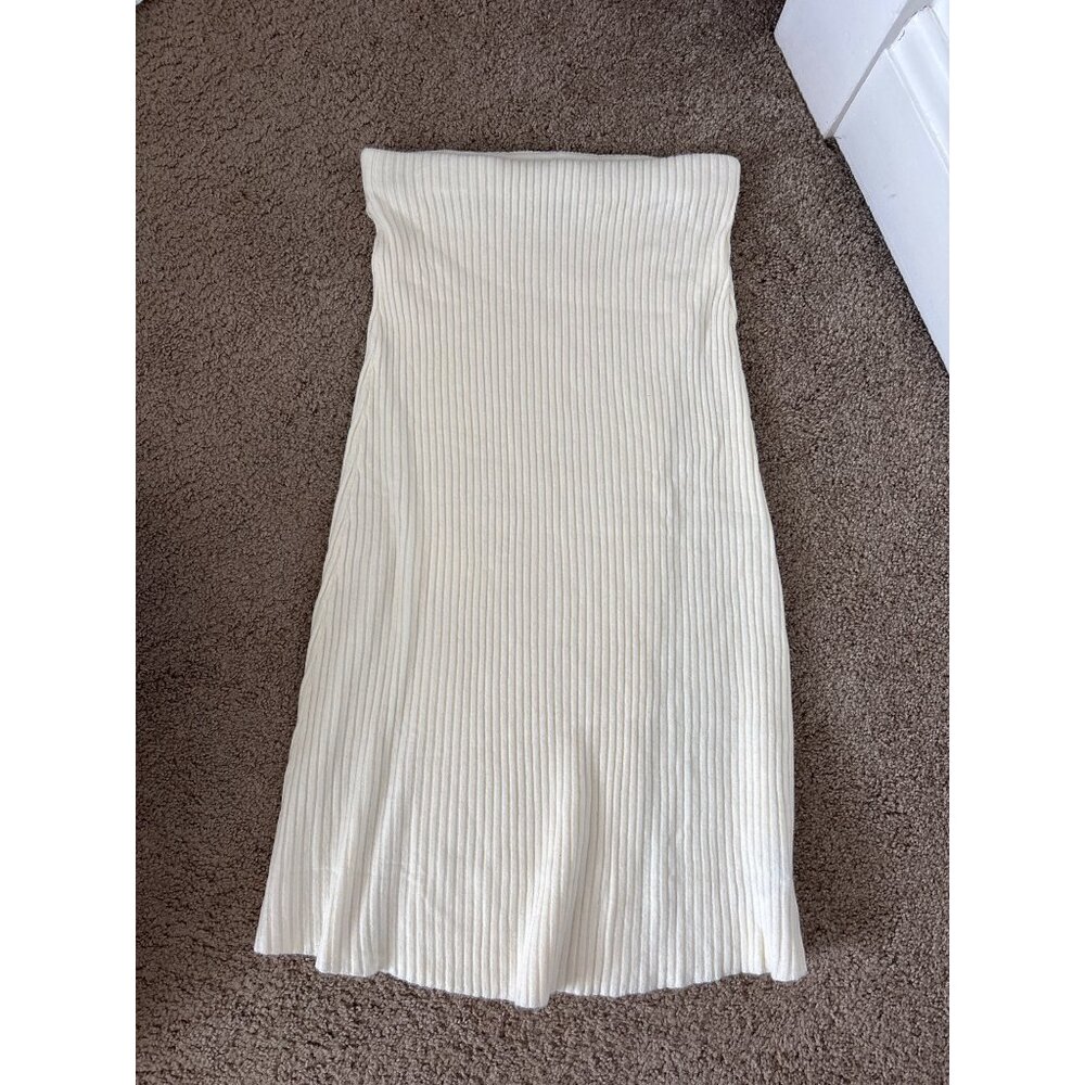 MNG White Ribbed Knit Midi Skirt, never worn, Size L - Picture 4 of 5